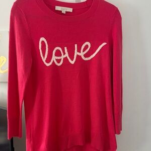 LOFT Pink Sweater with Love Script